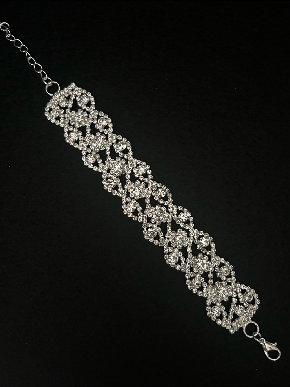 Sparkling Vintage-Style Wide Rhinestone Bridal Formal Homecoming Prom Bracelet